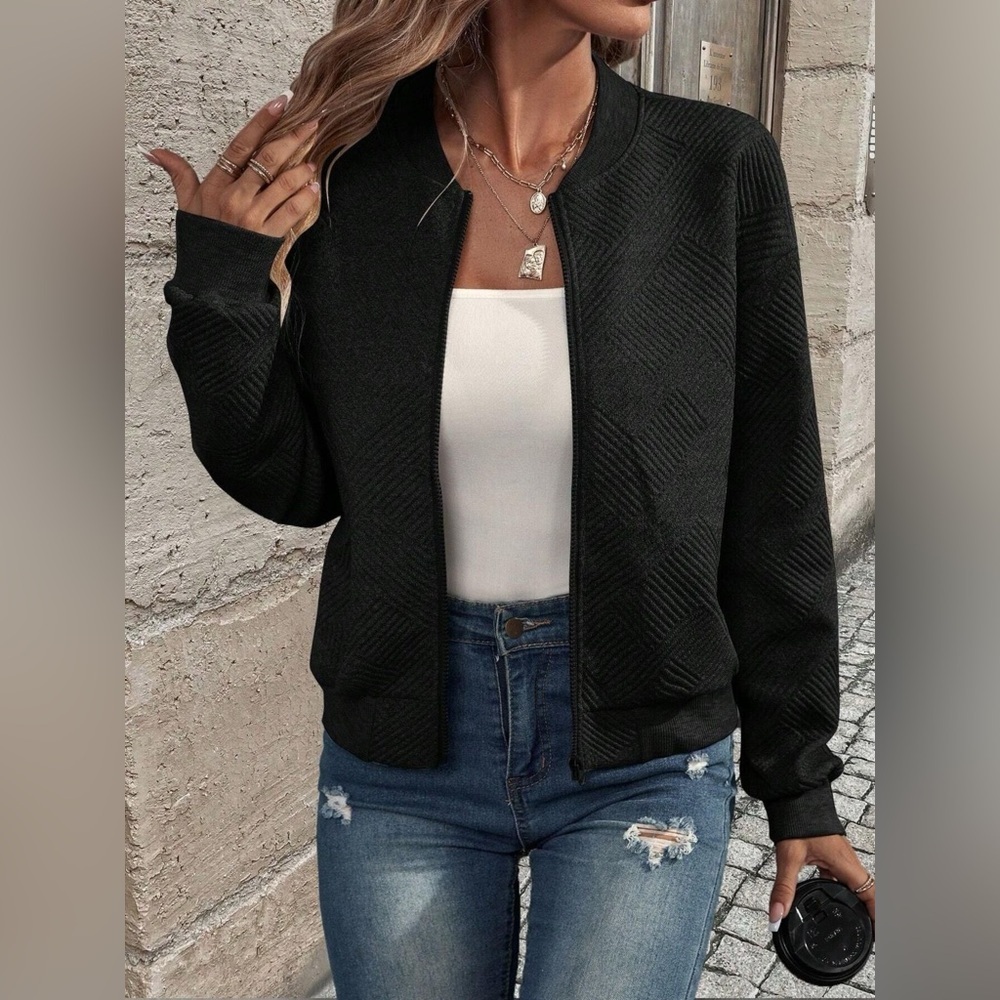 Texture Zip-Up Bomber Jacket - Picture 13 of 16